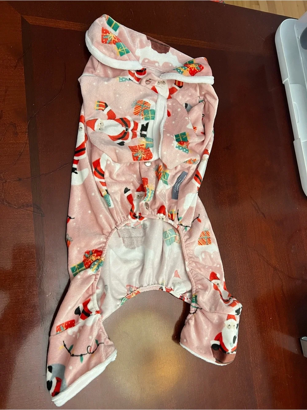 Holiday Dog Pajama Onesie — Pink Christmas Print